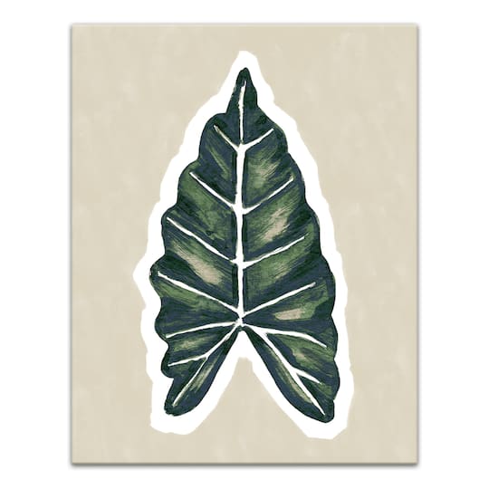 Tropical Leaf With Navy 11" x 14" Canvas Wall Art